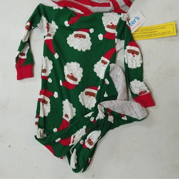 NEW! Toddler Striped Black Santa Christmas Footed Pajama 2pc Set, Red/Green - Picture 12 of 14